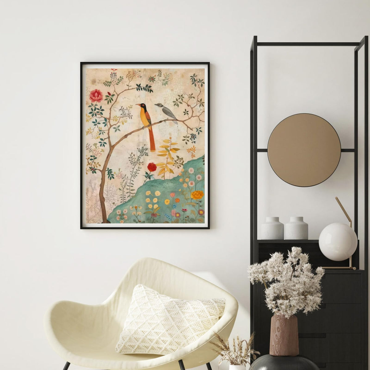 Persian Birds Flowers Paint by Numbers Kit for Adults Beginner, with Framed