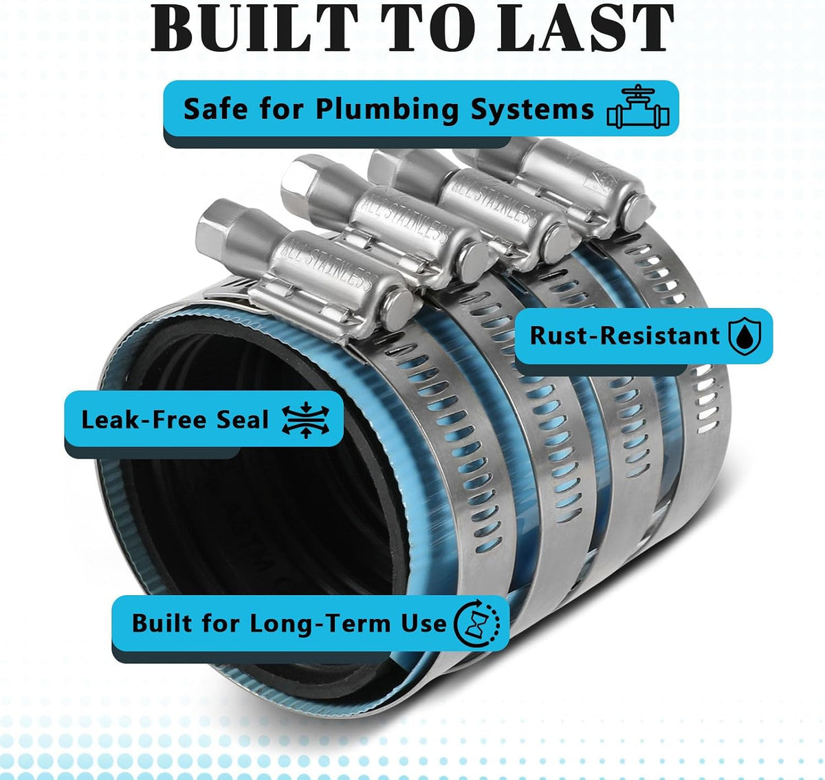 1Pack Seelink 3" No-Hub Coupling with Stainless Steel Clamps(CLAMP060-1)