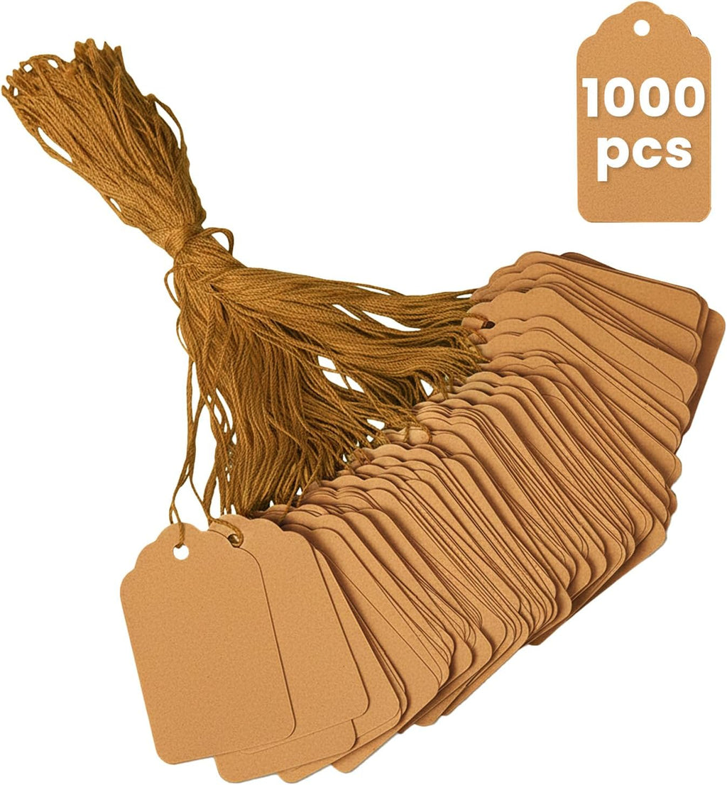1.75x1.1 Inches Brown Price Tags with String 1000 Pack