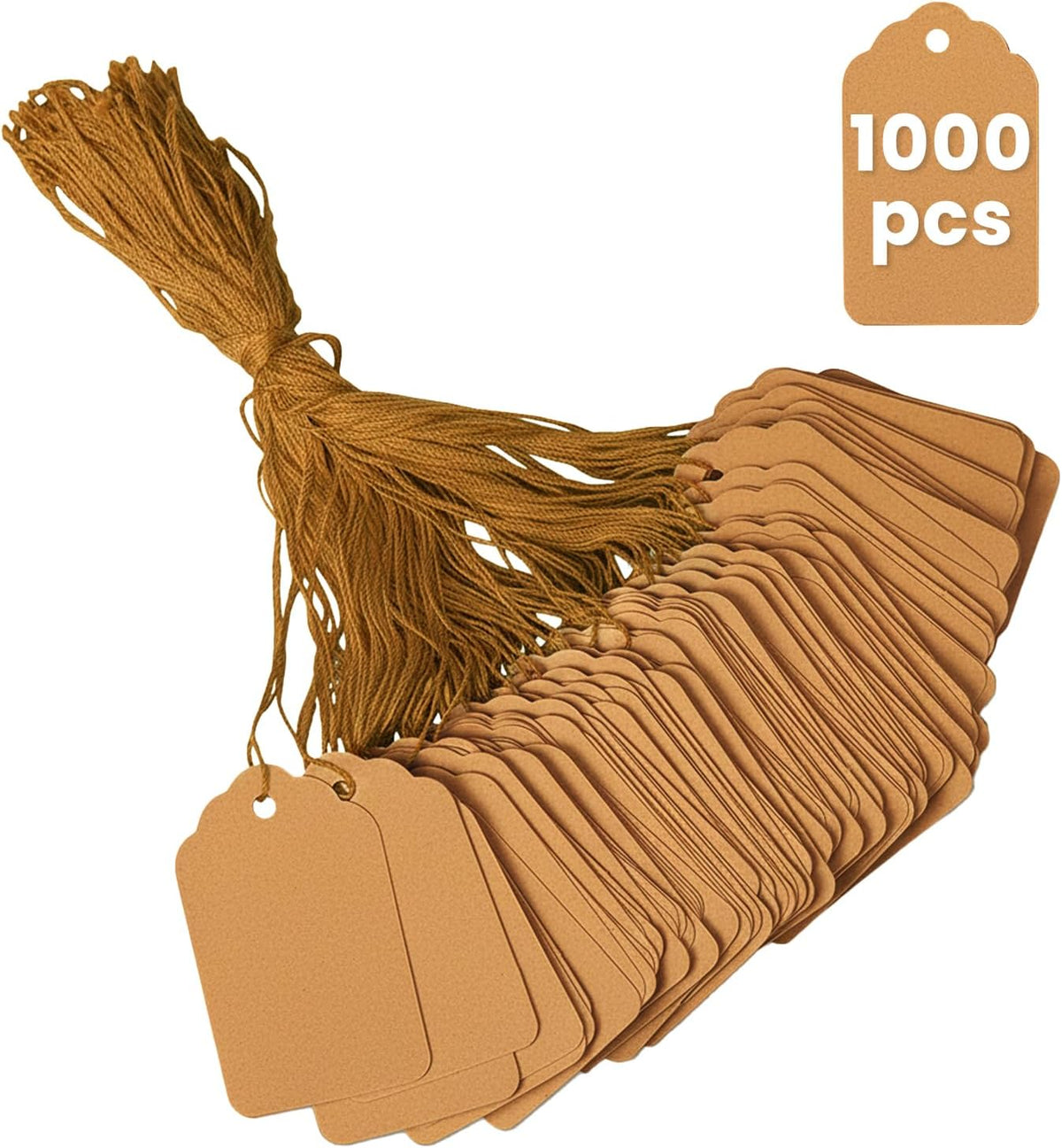 1.75x1.1 Inches Brown Price Tags with String 1000 Pack