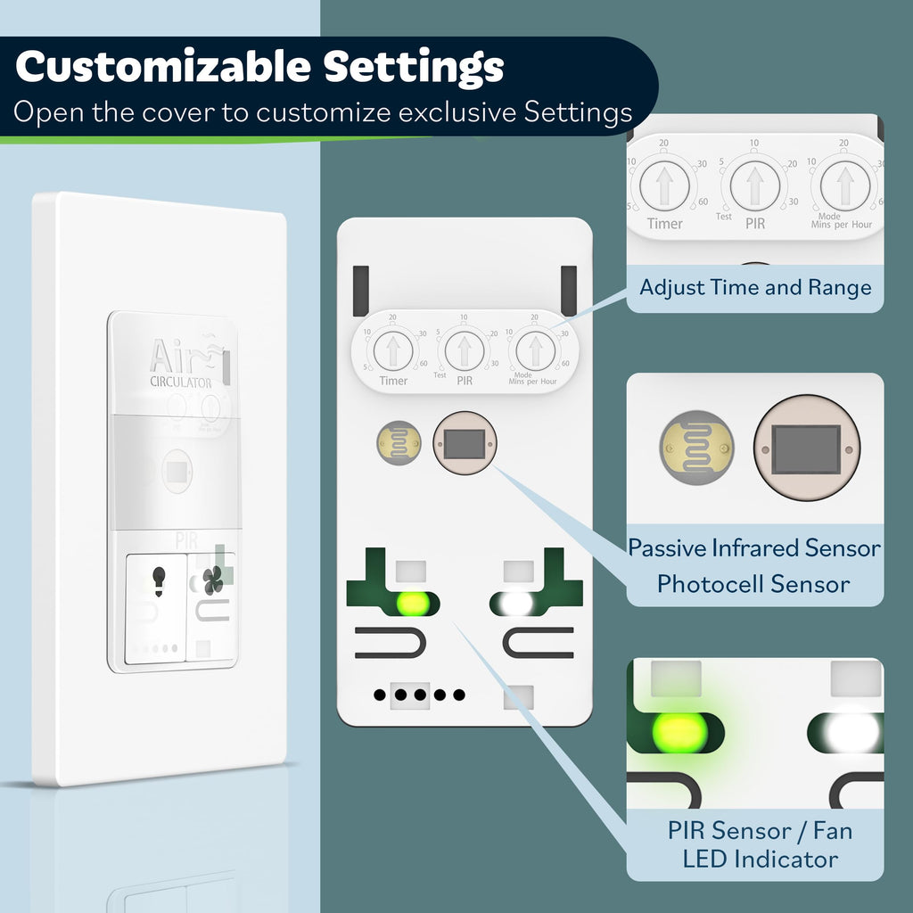 TOPGREENER Air Circulator Timer Switch with PIR Light Motion Sensor