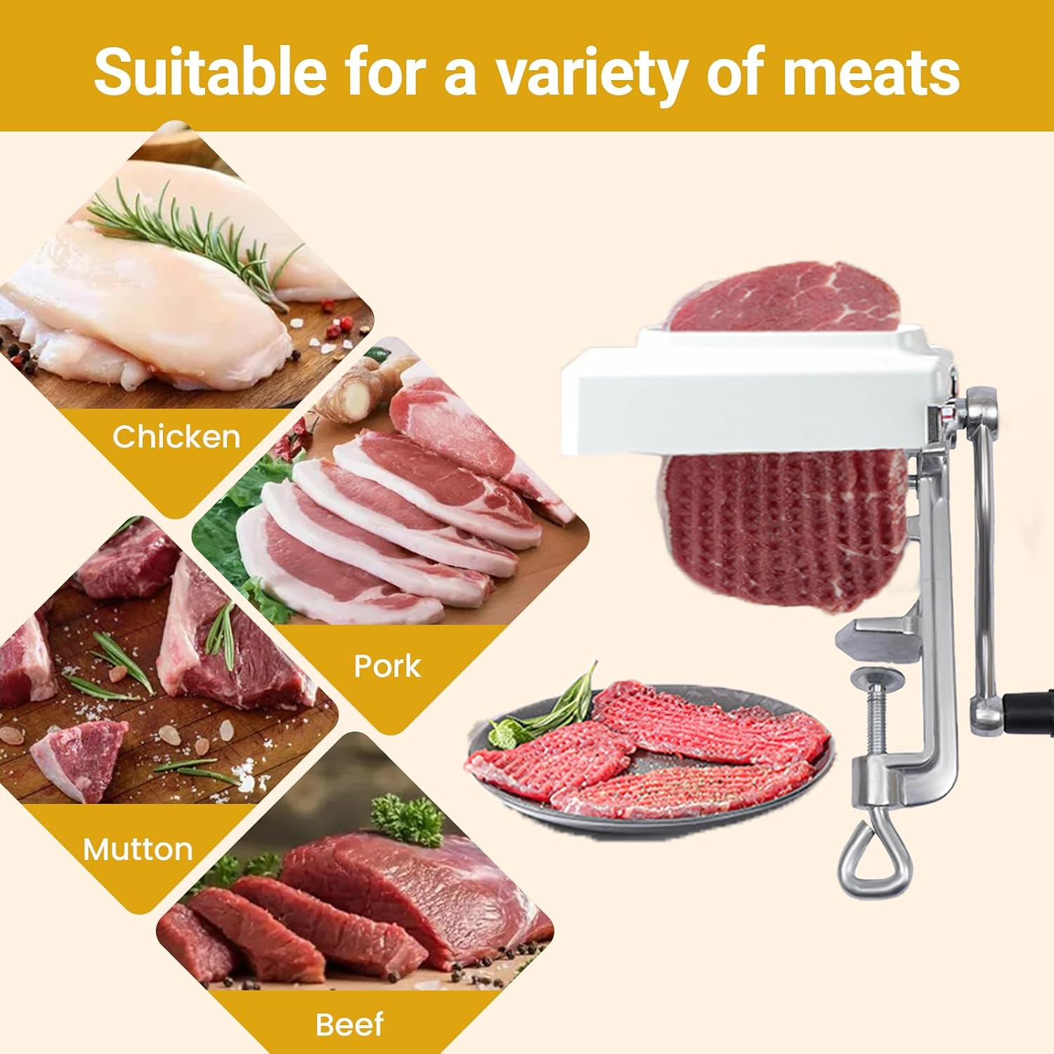 Manual Meat Tenderizer Cuber, Heavy Duty Steak Flatten with 4.75" Wide Feed