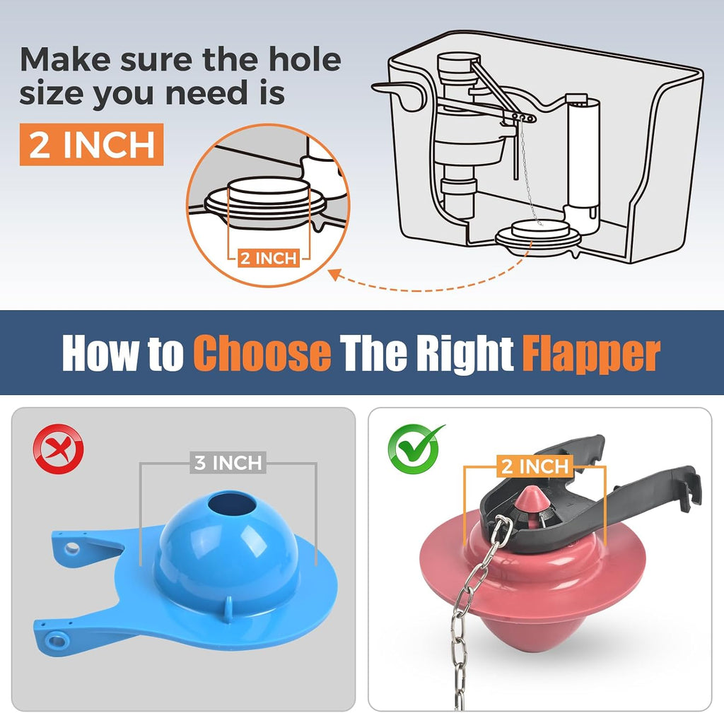 Universal Toilet Flusher Replacement Kit, Water-Saving & Height Adjustable Fill Valve, 2-Inch Flapper, Quiet &