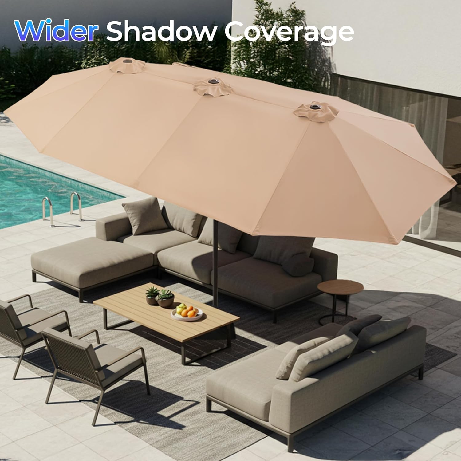 13FT Outdoor Patio Umbrella with Base Included, Double Sided Pool Umbrellas with Fade Resistant Canopy, Large Table