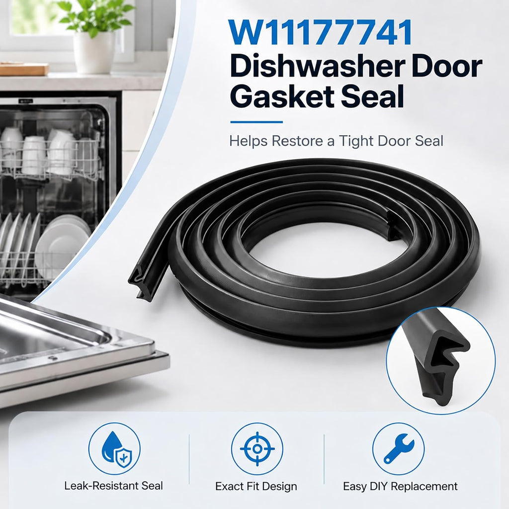 W11177741 Dishwasher Door Gasket Seal Replacement, Fix Leaks, Easy Install