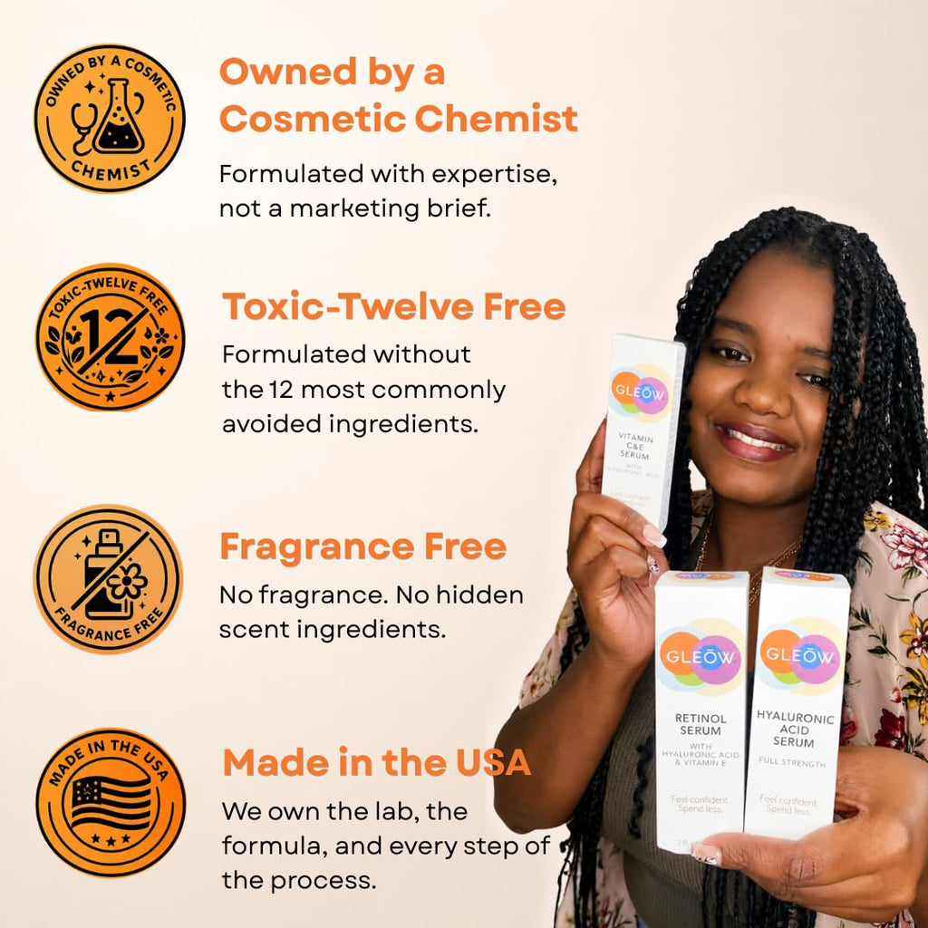 Skincare Set: Retinol, Vitamin C, and 99% Hyaluronic Acid Serum, Face Serum Set Targets Appearance of Uneven Skin and
