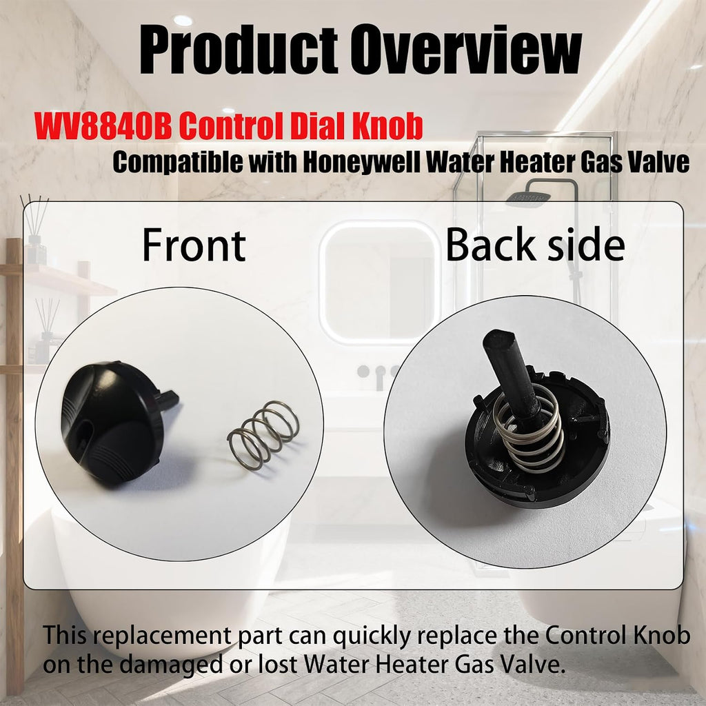 2-Pack Black Control Dial Knob Compatible with Honeywell Water Heater Gas Valve,w/Spring. Plastic Control Dial Knob Replacement parts for Water heater,Fit for WV8840B,WV8840A, WV8840B1042 And More