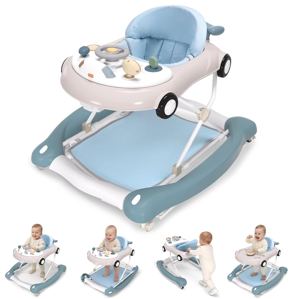 5-in-1 Convertible Baby Walker with Steering Wheel Music Activity Center – Infant Rocker, Jumper, Push Walker