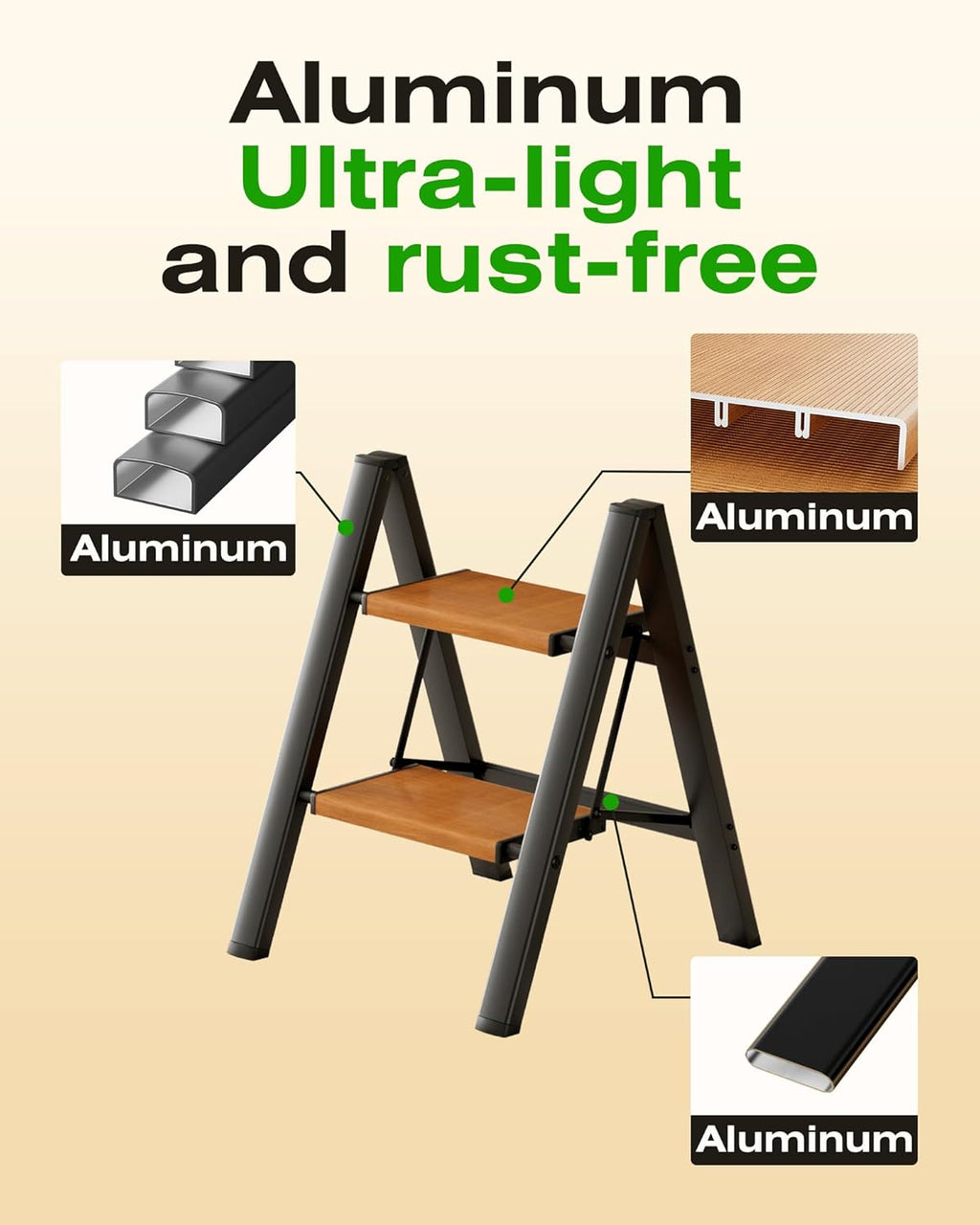 2-Step Aluminum Ladder,Lightweight Folding Step Stool with Extra-Wide Anti-Slip Steps,330 lbs Capacity,Compact