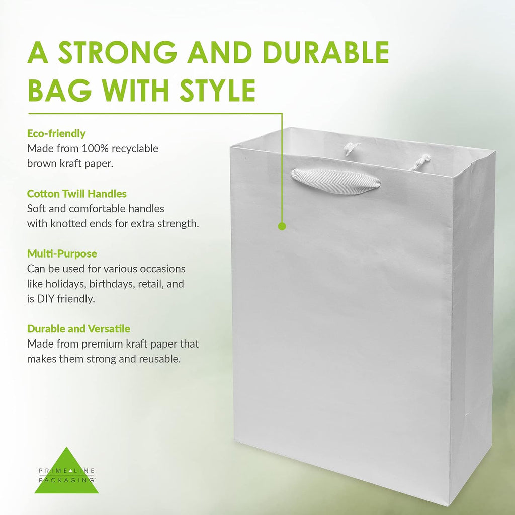 White Paper Bags with Handles, 10x5x13 Inch, 50 Pack