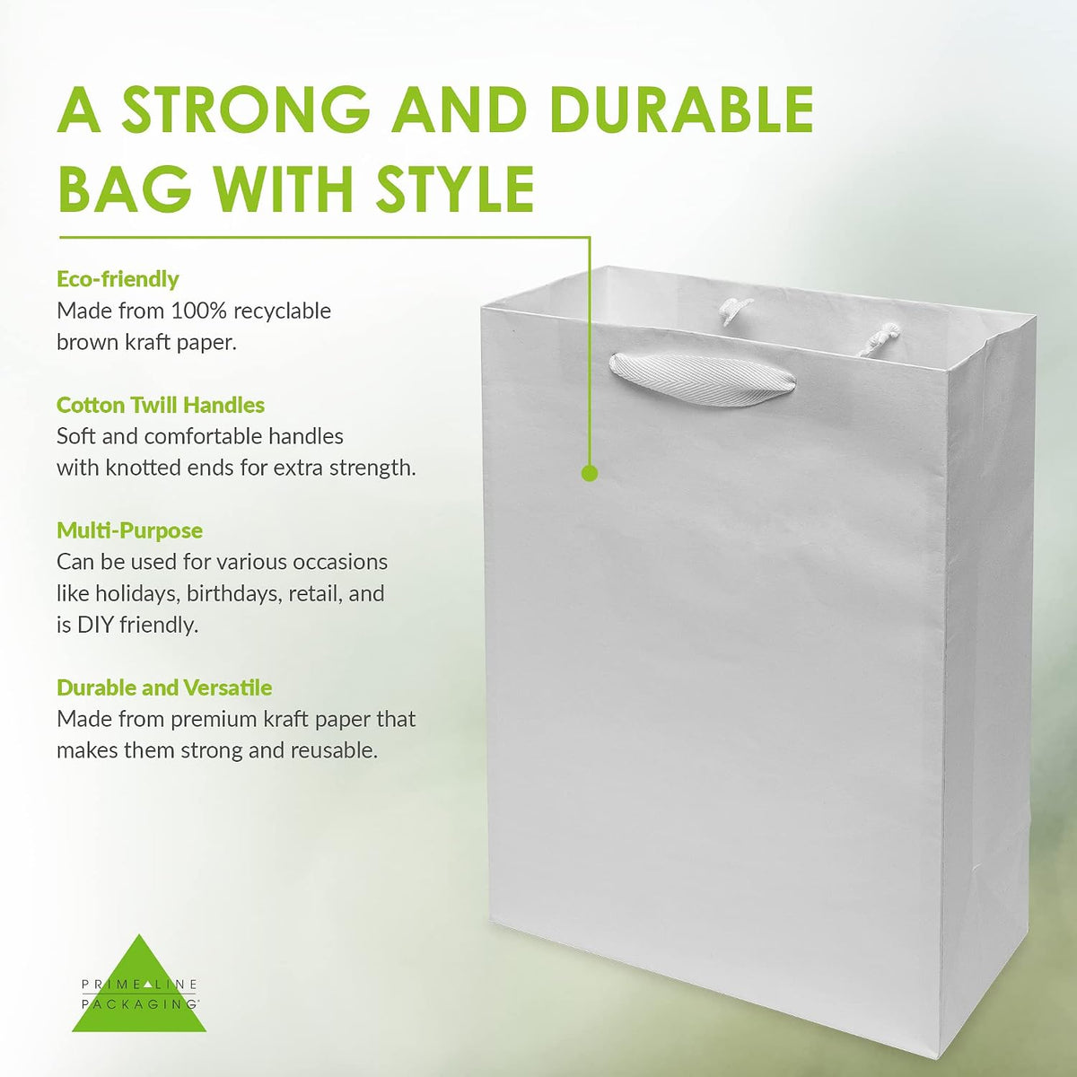 White Paper Bags with Handles, 10x5x13 Inch, 50 Pack