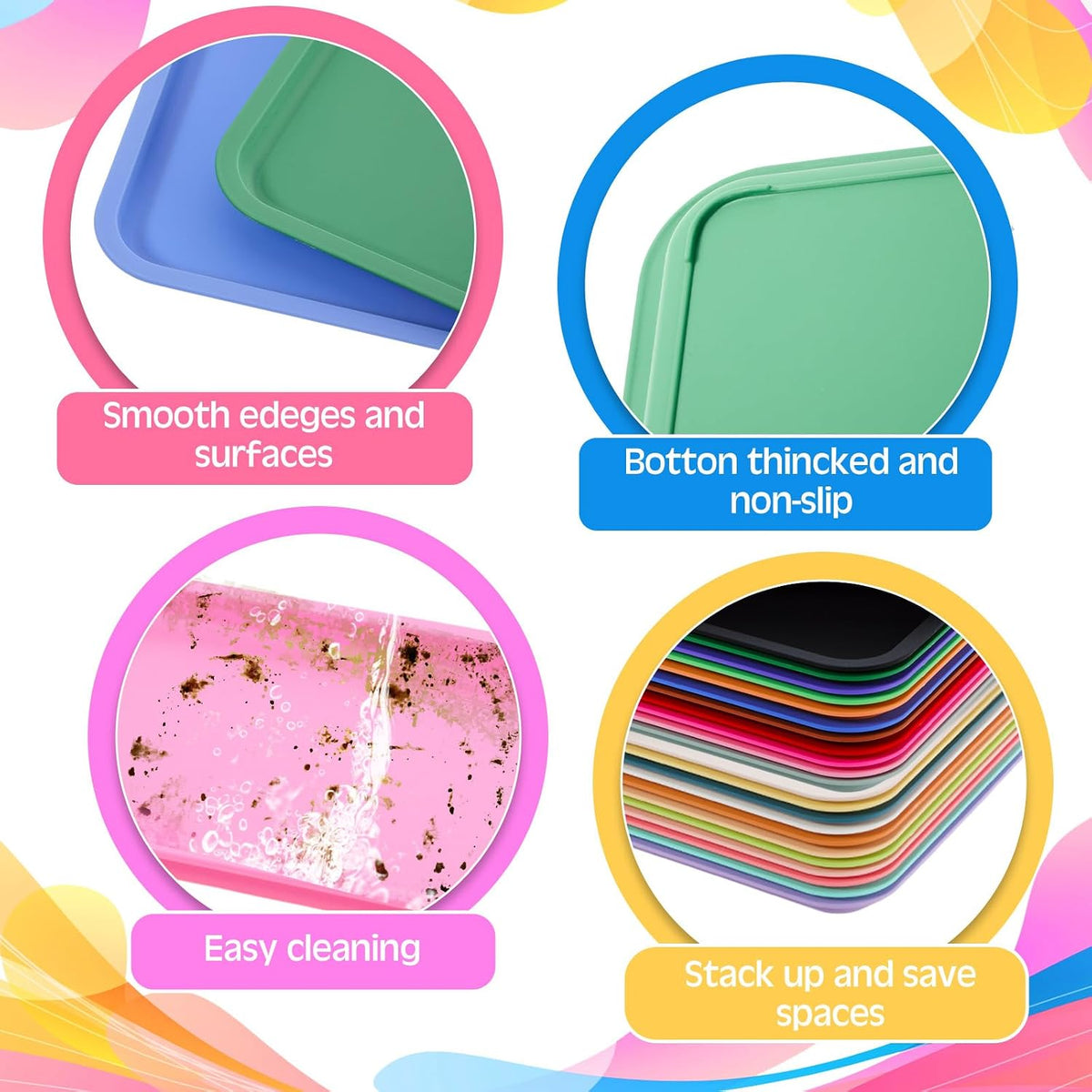 24 Pcs Plastic Fast Food Trays Bulk Colorful Restaurant Serving Trays Cafeteria Rectangular Plastic Serving Platter