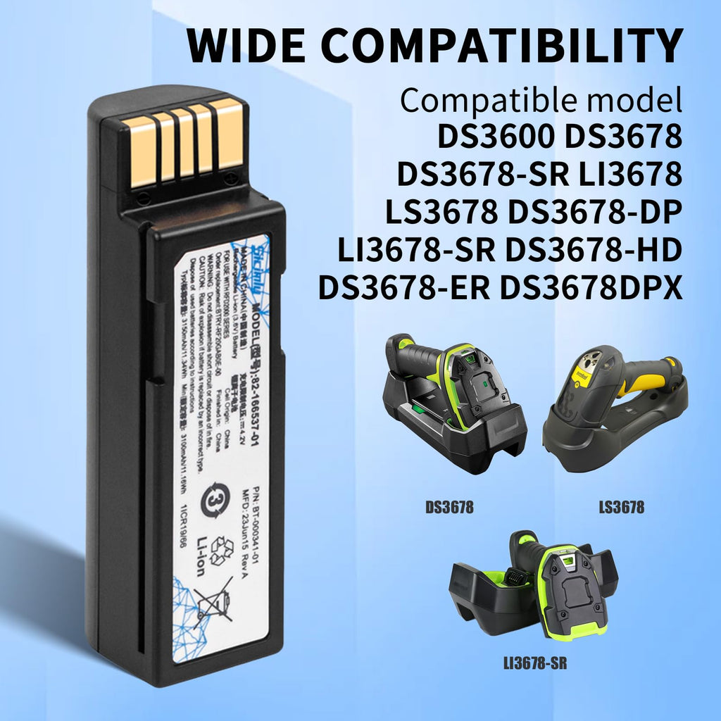 for Zebra DS3600 Battery Replacement DS3678 Barcode Scanner