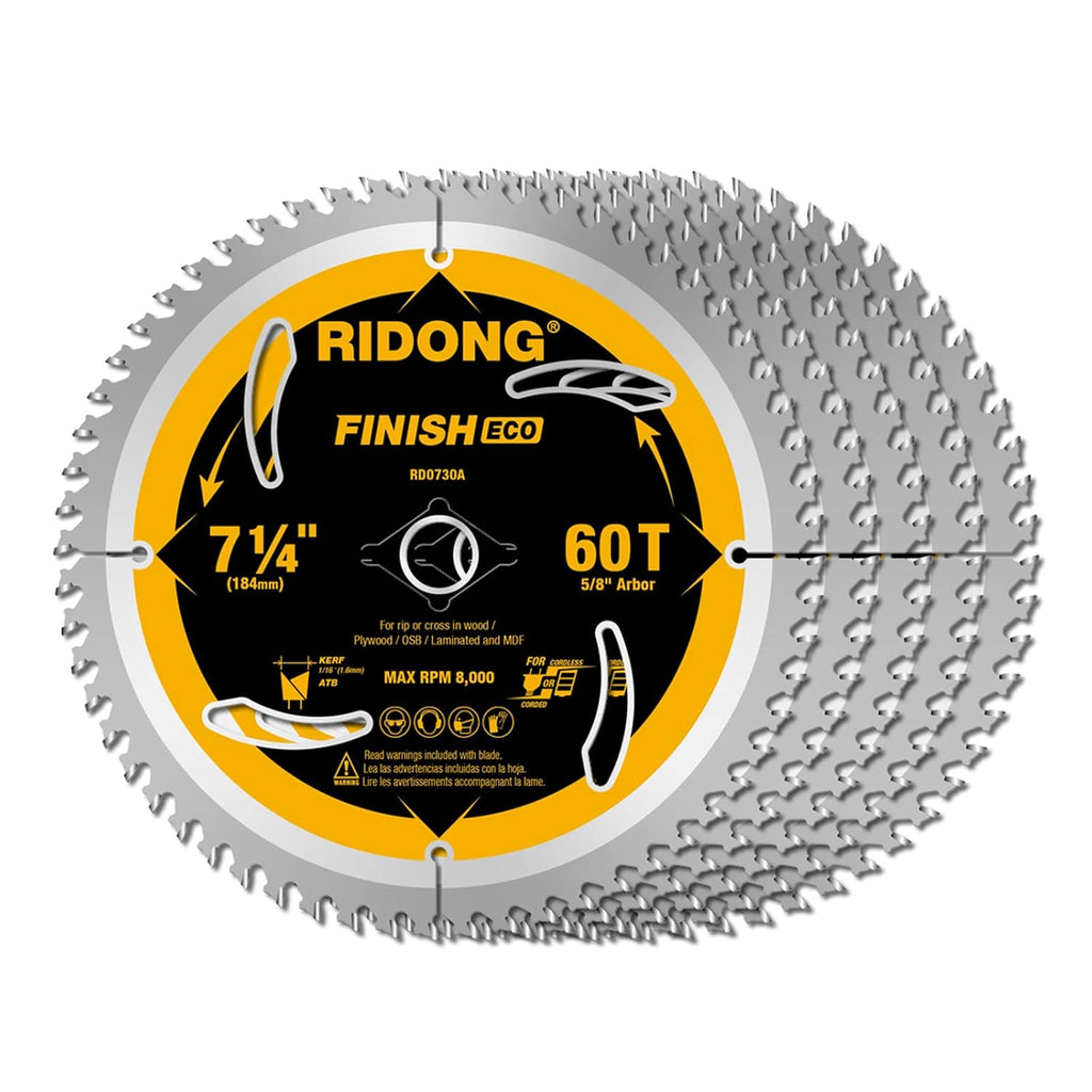 7-1/4 Inch 60 Tooth Circular Saw Blade with 5/8 Inch Arbor ATB Finishing for Wood Cutting(5-Packs)