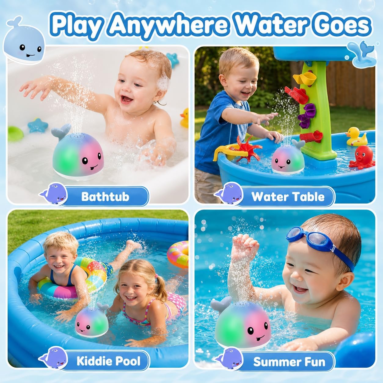 Baby Bath Toys, Light up Whale Bath Toys for Babies Kids Ages 1-3 | Pool Water Toys 1 Year Old Boys Girls Gift