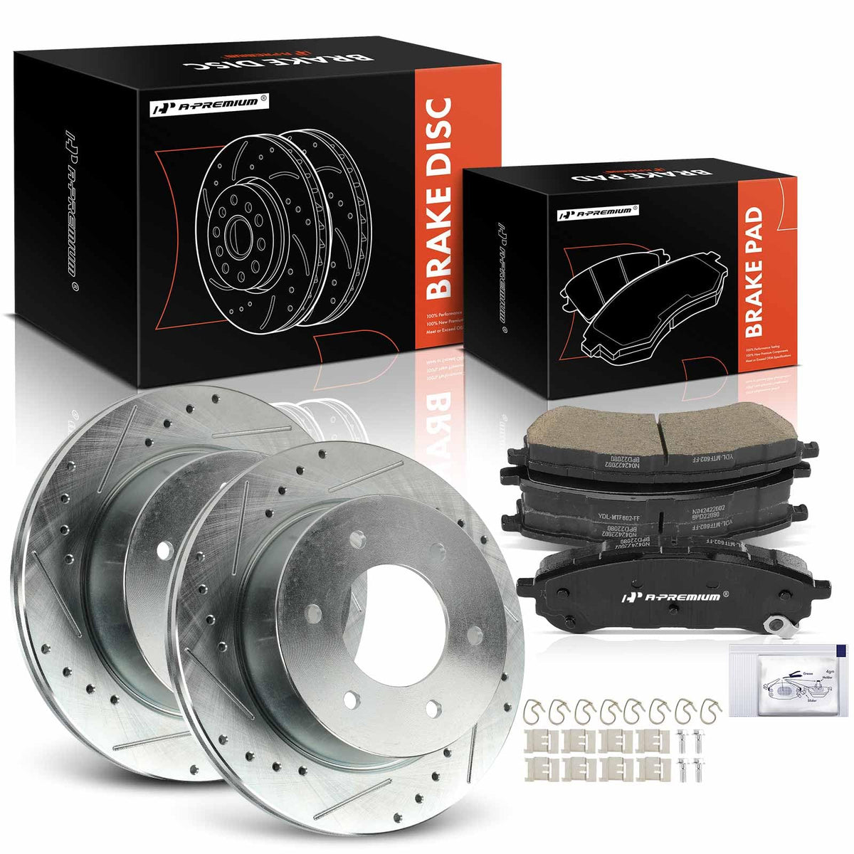 A-Premium 12.26 In (308mm) Rear Brake Rotors & Ceramic Pads Kit, 6-Pack