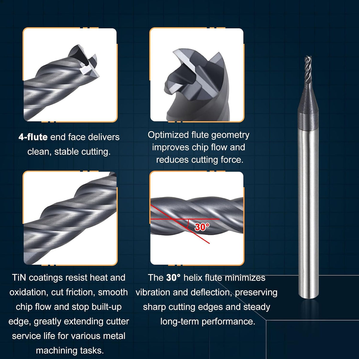 1.45mm Carbide End Mill, 4.35mm Cut L, 50mm L, 4mm Shank, Black