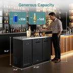 Commercial Bar Cooler with 2 Solid Doors, 12 Cu.Ft Back Bar Refrigerator, Beverage Refrigerator for Beer Soda