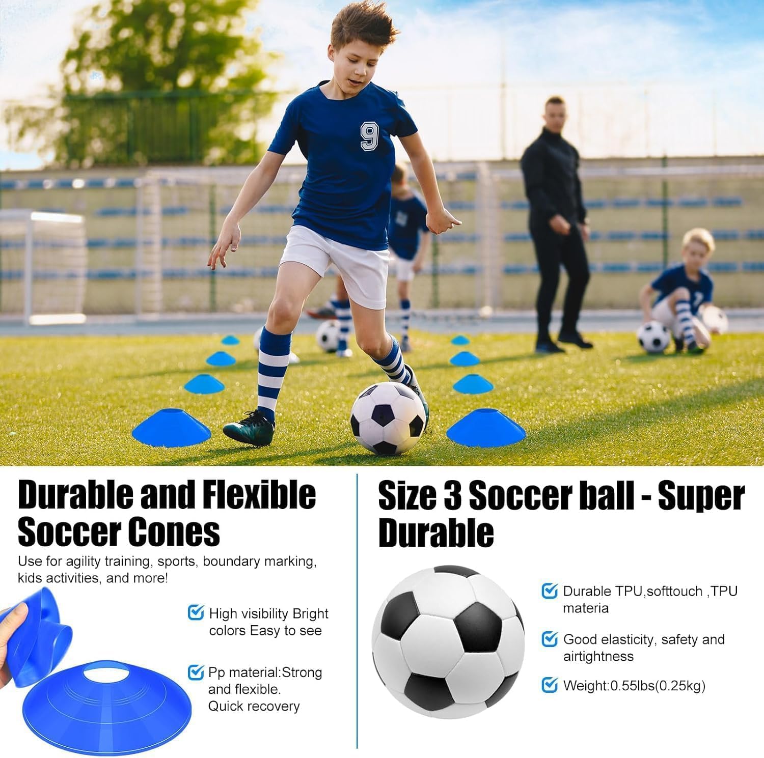 Kids Soccer Goals for Backyard Set - 2 Pack of Portable Pop Up Soccer Nets with Ball,Cones,Complete Training