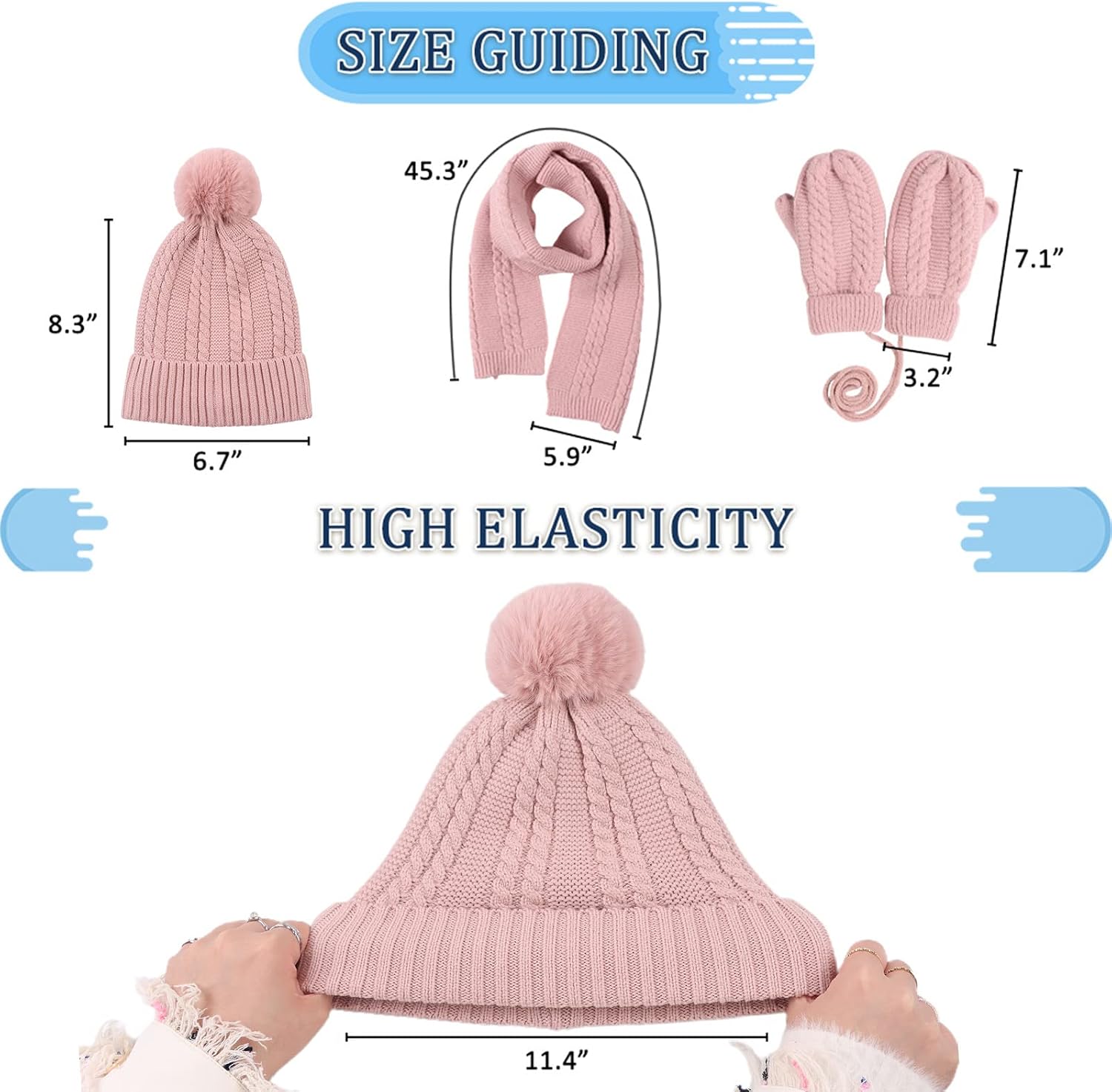 Kids Winter Hat Scarf Mittens Set Toddler Knitted Beanie Girls Fleece Children Neck Warmer Boys Warm Gloves 2-7 Years