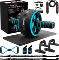 Ab Roller Wheel, 10-In-1 Ab Exercise Wheels Kit with Resistance Bands, Knee Mat, Jump Rope, Push-Up Bar - Home Gym