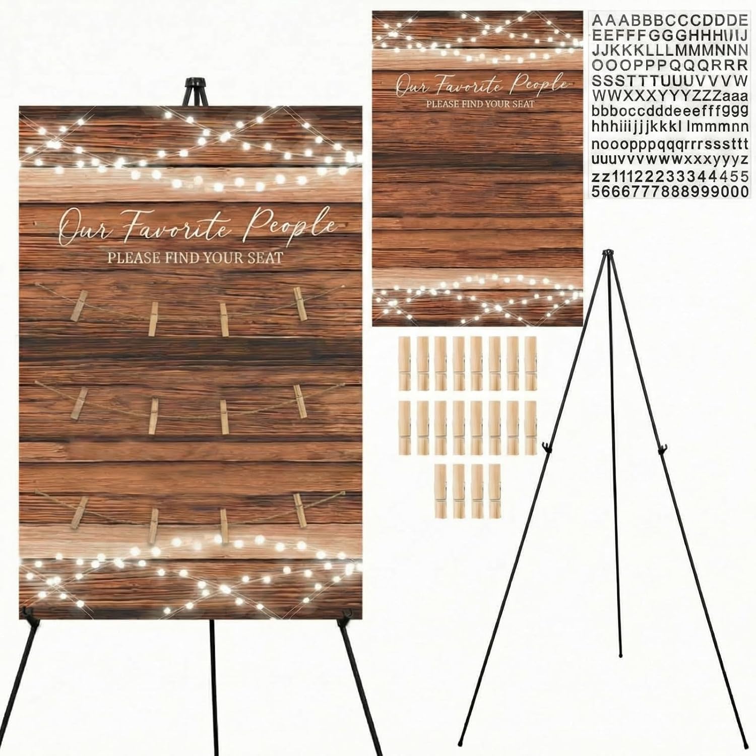 Wooden Wedding Seating Chart Board with Easel Display Stand 15.8 x 23.6 Inch Rustic Seating Chart Please Find Your