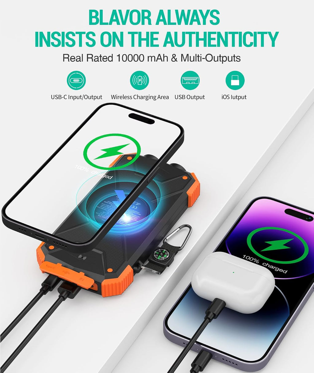 Solar Power Bank 10,000mAh, Portable Wireless Charger, 20W Fast Charging External Battery Pack with USB C for Cell