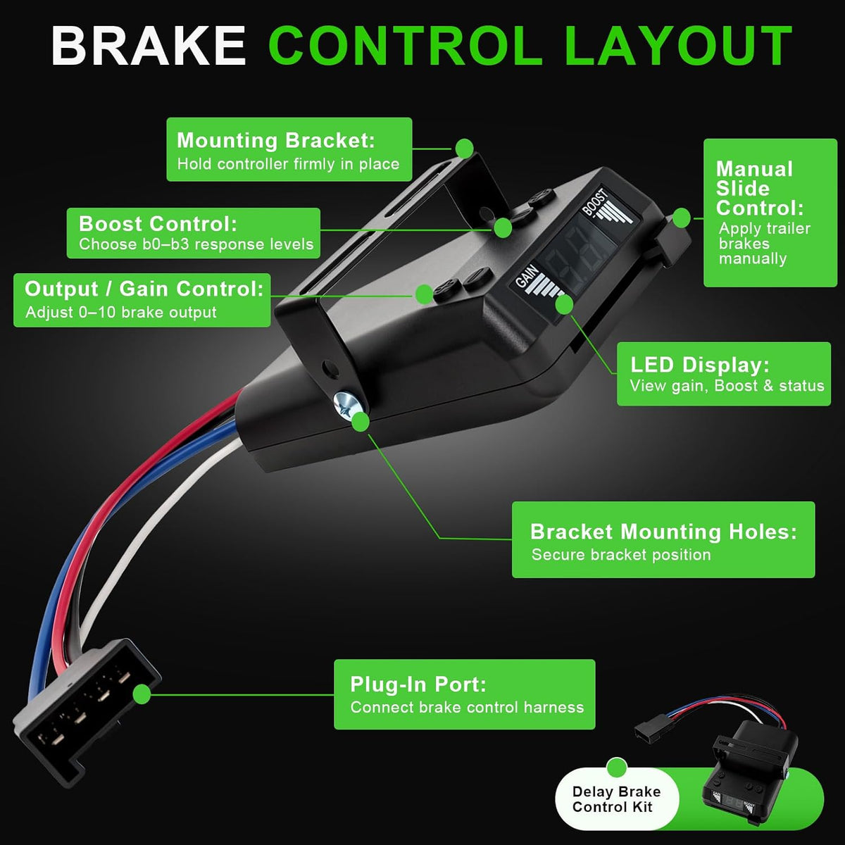8508211 Proportional Trailer Brake Controller for 1-4 Axle Trailers 2/4/6/8 Brakes, Replaces Brake-EVN 8508220