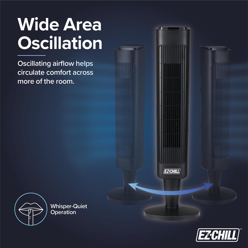 36” Tower Fan with Remote Control for Home, 60 Degree Oscillation, 3 Speeds, 12H Timer, Carry Handle, Black