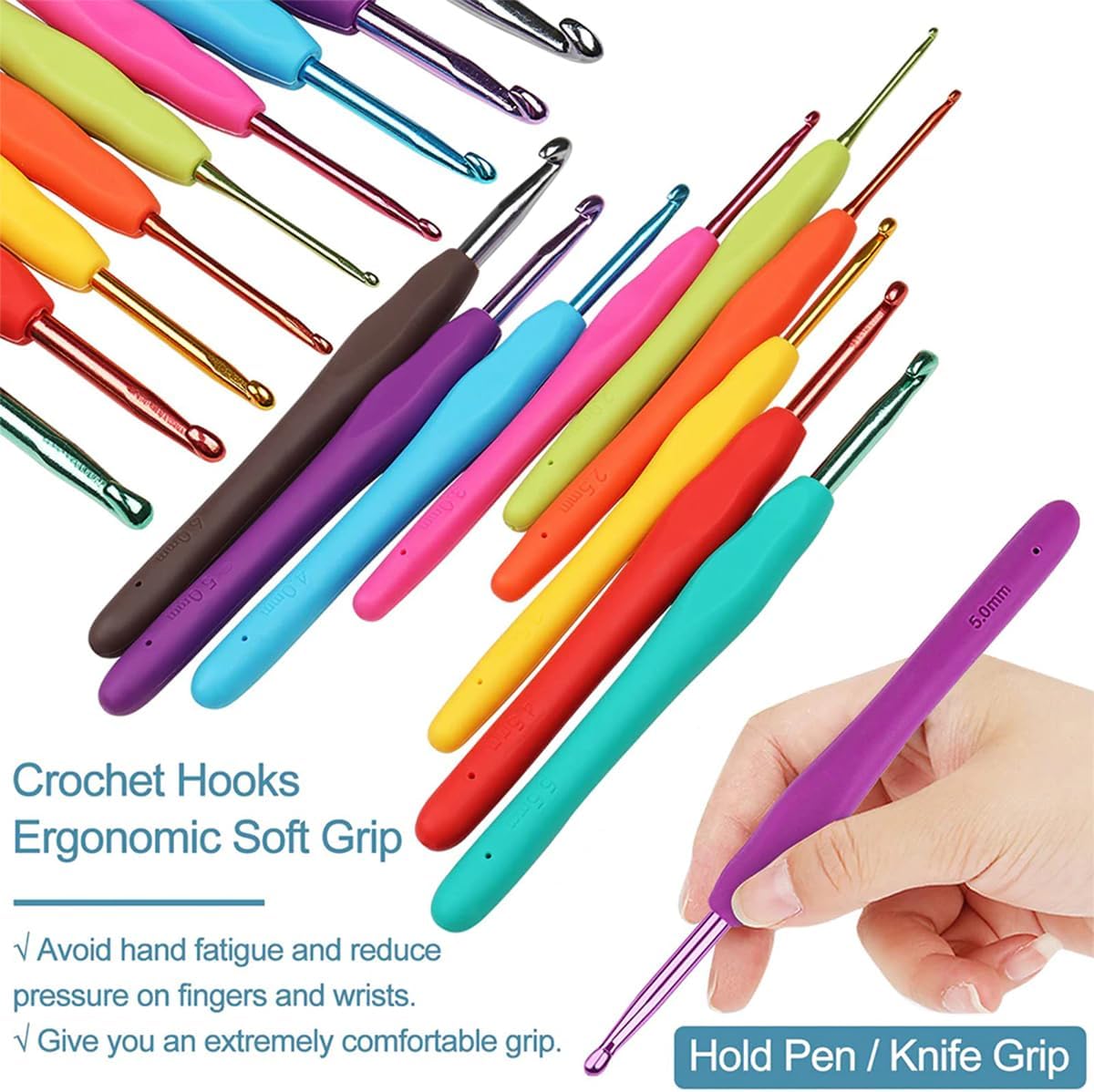 59 Pcs Crochet Hooks Kit for Beginners Adults, Knitting Starter Kit for Adults Ergonomic Soft Grip Handle Crochet