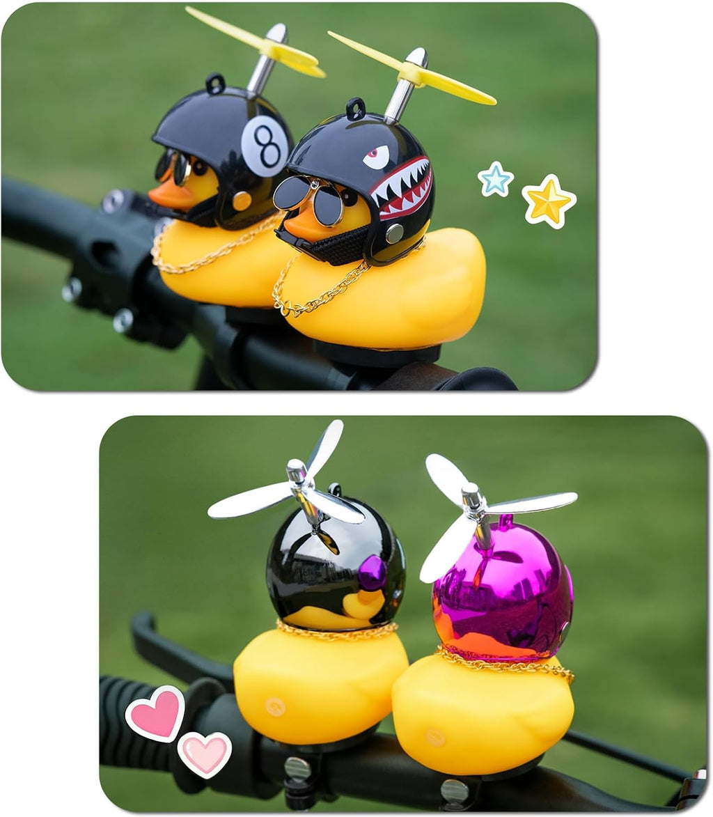 Rubber Duck Bike Decorations [New Stable Clamp Mount] Cute Squeak Duck Bike Bell [Two Helmet Propeller] Funny Bike