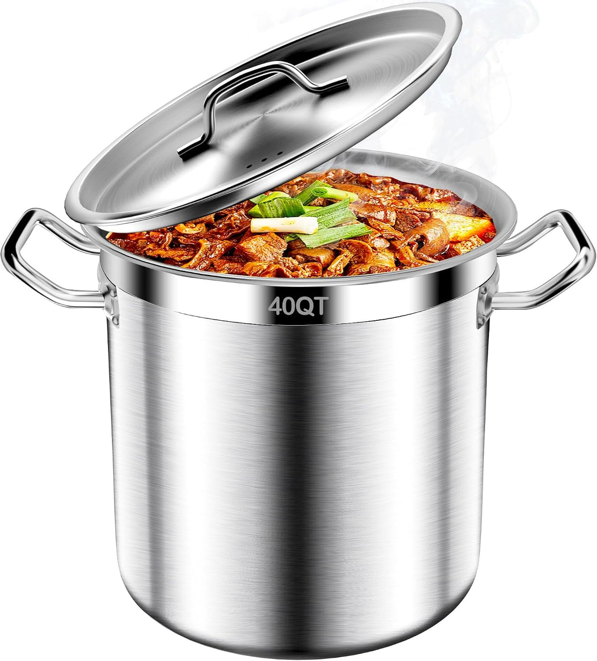 Large Stock Pot-40QT Stainless Steel Stockpot with Lid, Heavy Duty Tri-Ply Bottom Commercial Grade Stock Pot &