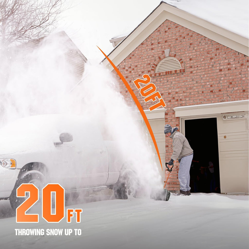 Cordless Electric Snow Shovel, 20V 12-Inch Snow Thrower with Adjustable Auxiliary Handle, Battery Powered Snow