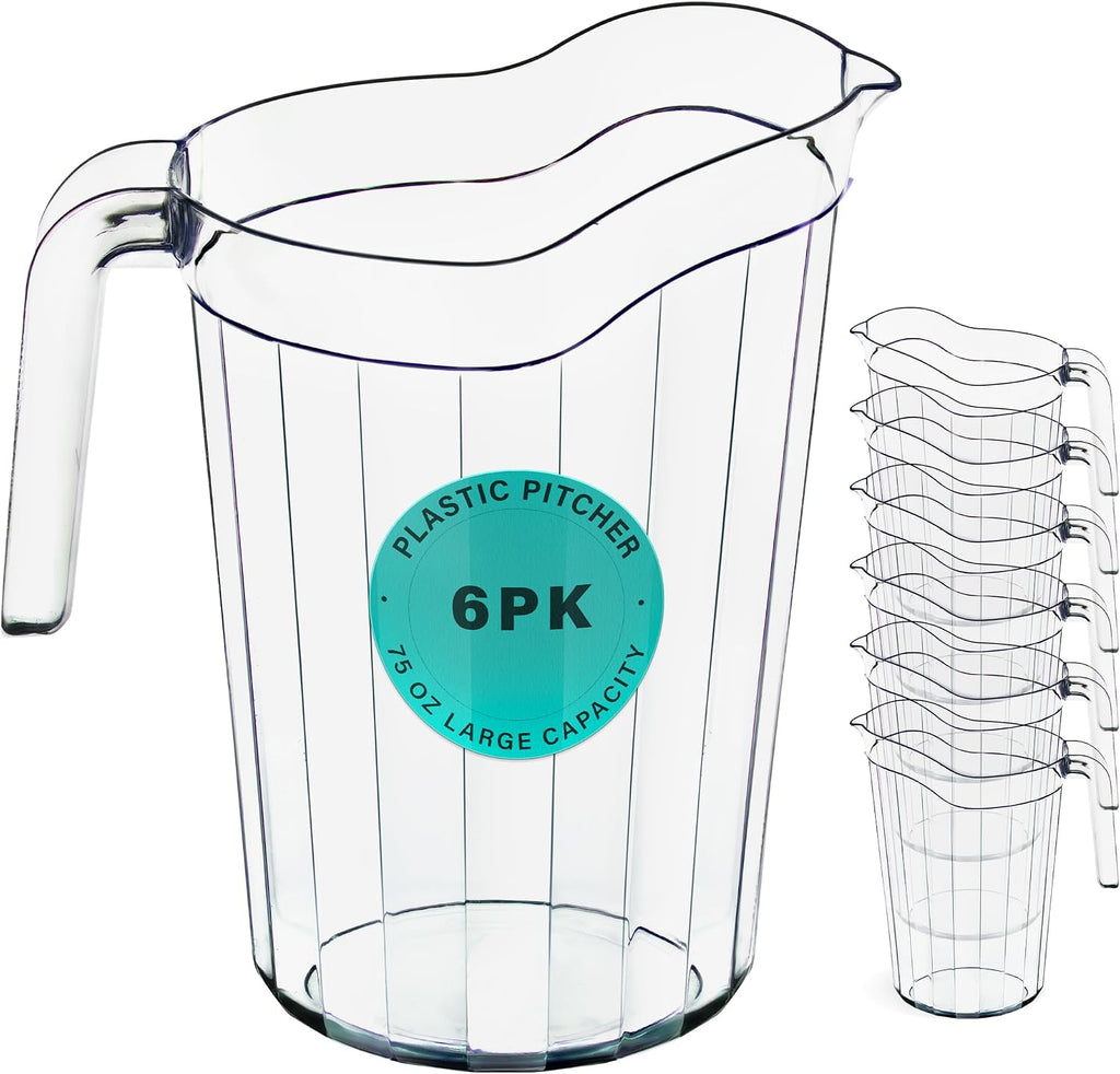 6 Pack 75 oz Polycarbonate Pitchers, Beverage Dispenser