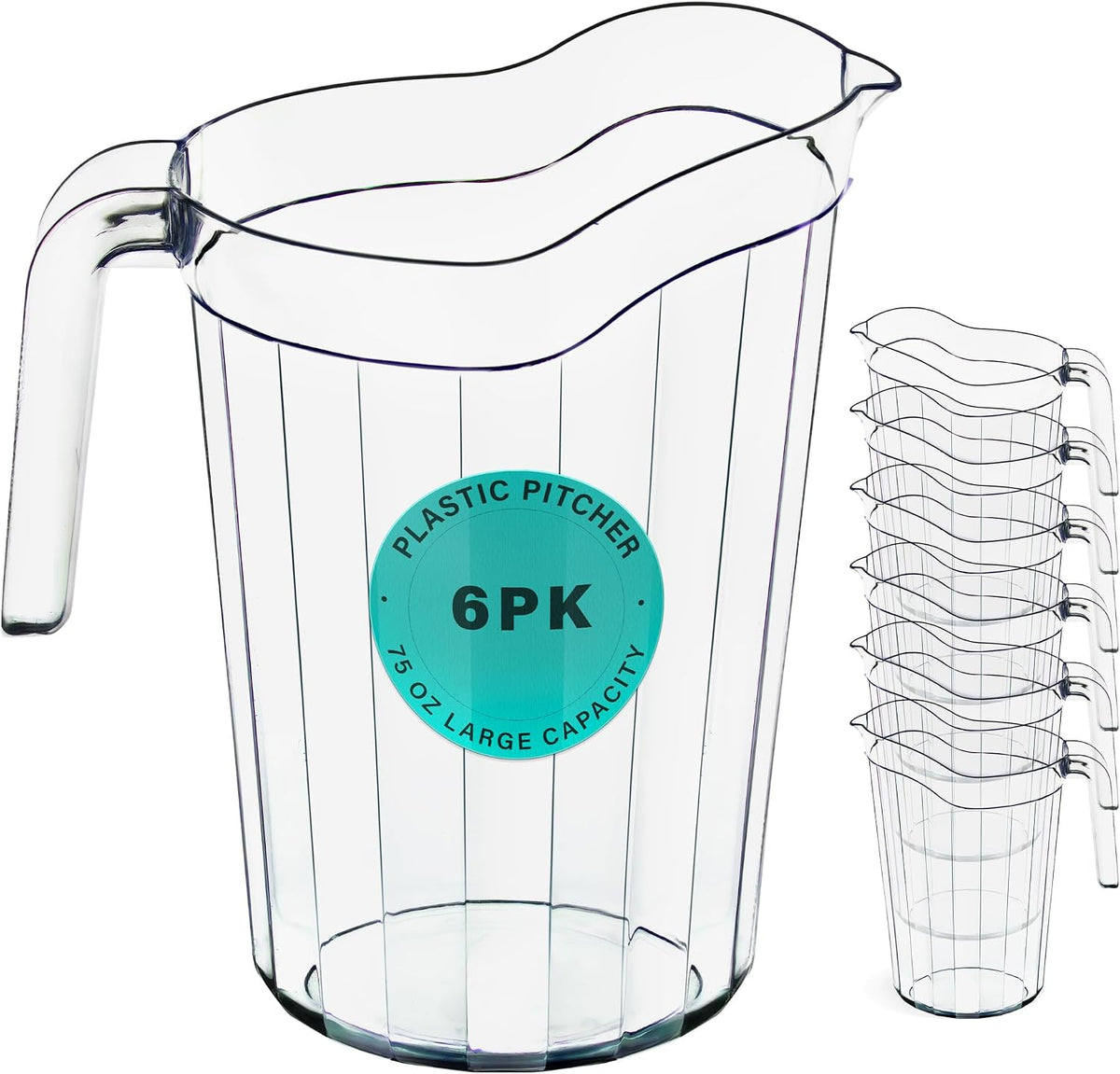 6 Pack 75 oz Polycarbonate Pitchers, Beverage Dispenser