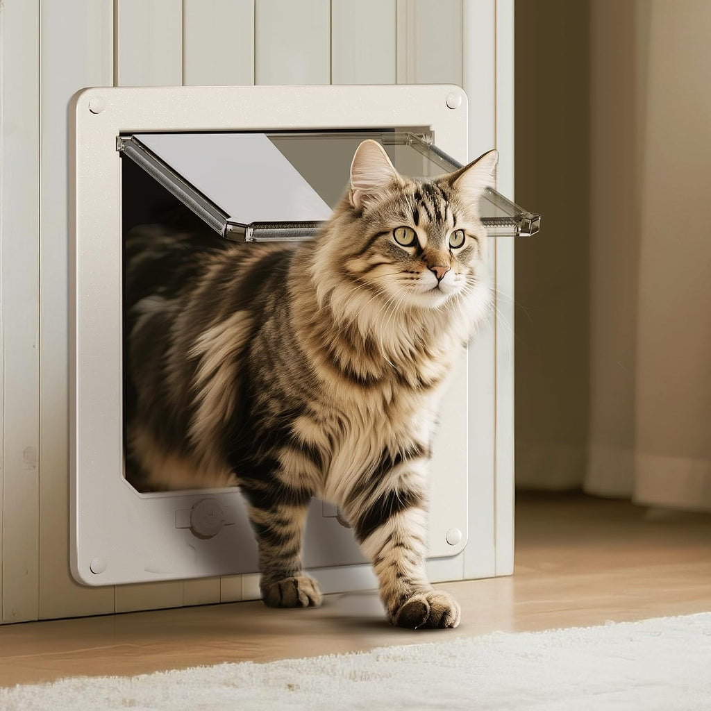Thin Interior Cat Door, 4 Way Locking for Cats ≤25 lbs，Extra Large