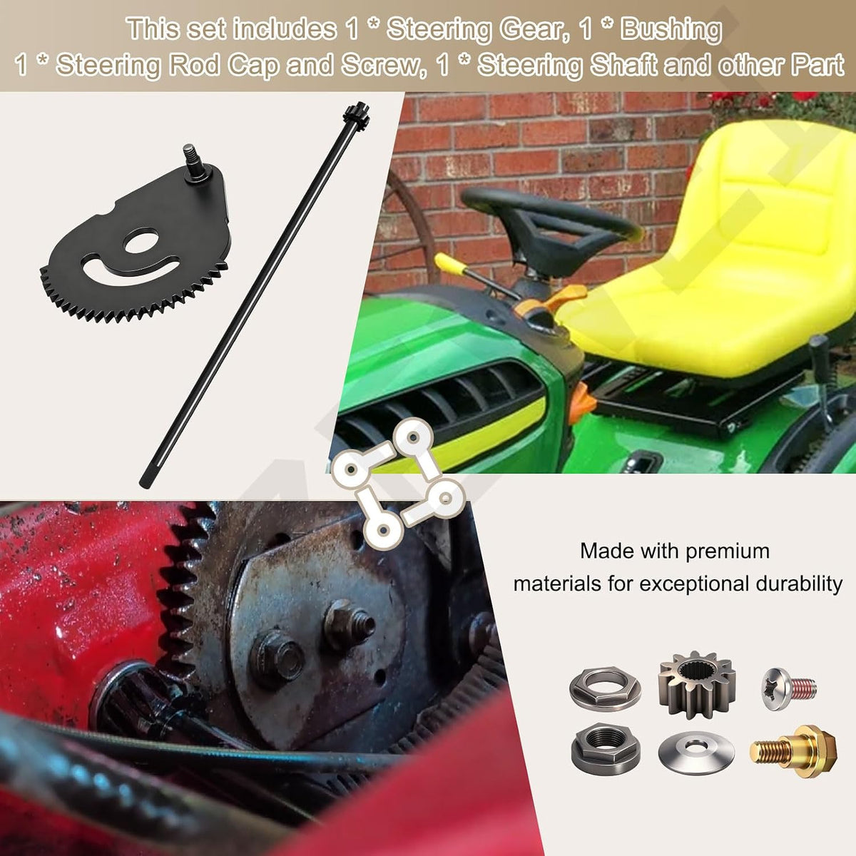 738-0919 Steering Shaft with Bushing & 617-04094 Steering Gear Kit for MTD/Troy-Bilt/Craftsman Lawn Mower - Contain