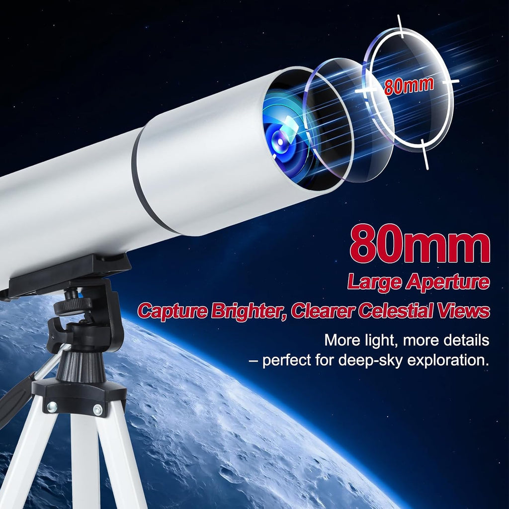 Telescope for Adults – 80mm Refractor Telescope with 600mm Focal Length, Tripod, Barlow Lens & Phone Adapter High