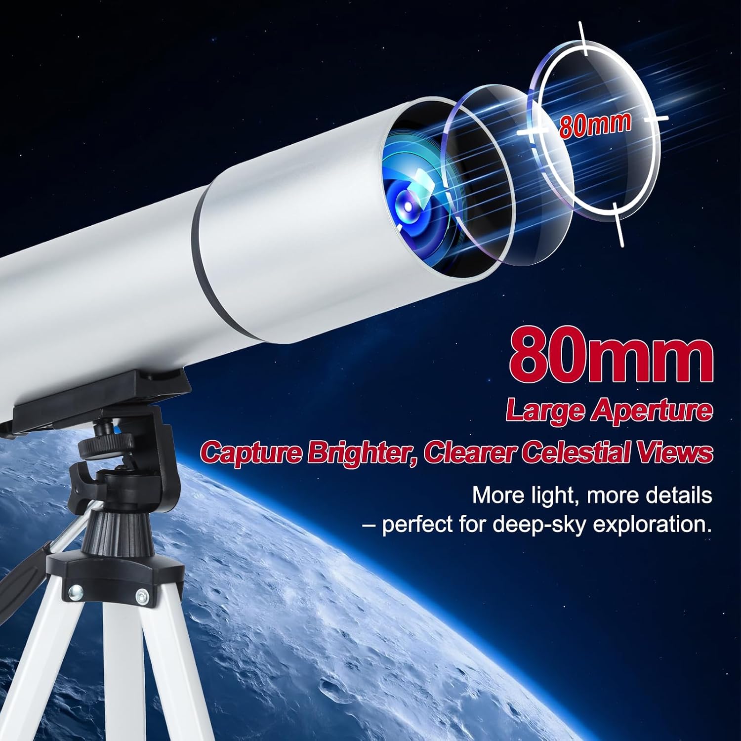 Telescope for Adults – 80mm Refractor Telescope with 600mm Focal Length, Tripod, Barlow Lens & Phone Adapter High