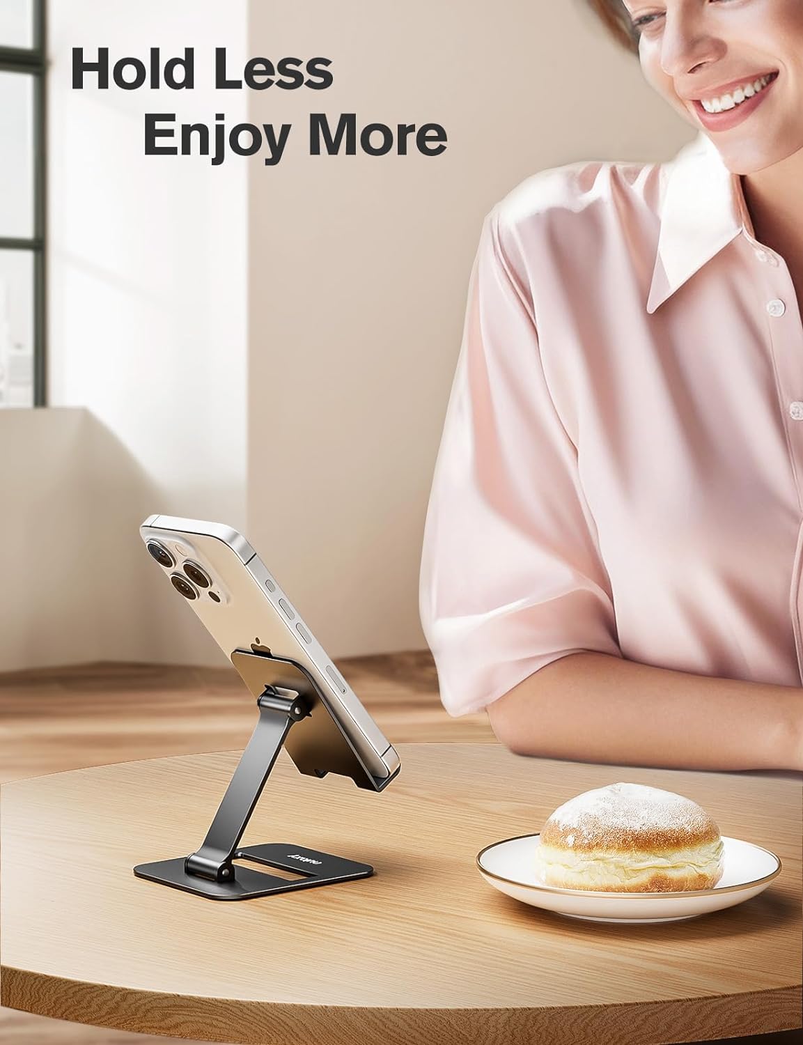 2 Pack Dual Folding Cell Phone Stand, Fully Adjustable Phone Holder for Desk, Compatible with iPhone 17 16 15 14 13