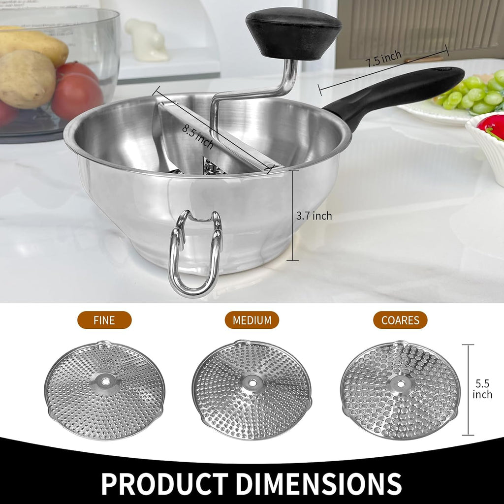 Stainless Steel Food Mills For Tomato Sauce and Jam With 3 Milling Discs