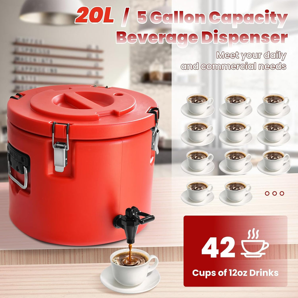 20L/5Gal Insulated Beverage Dispenser, Ice & Hot Drink Dispenser with Spout Spigot and Portable Handles,Thermal Hot