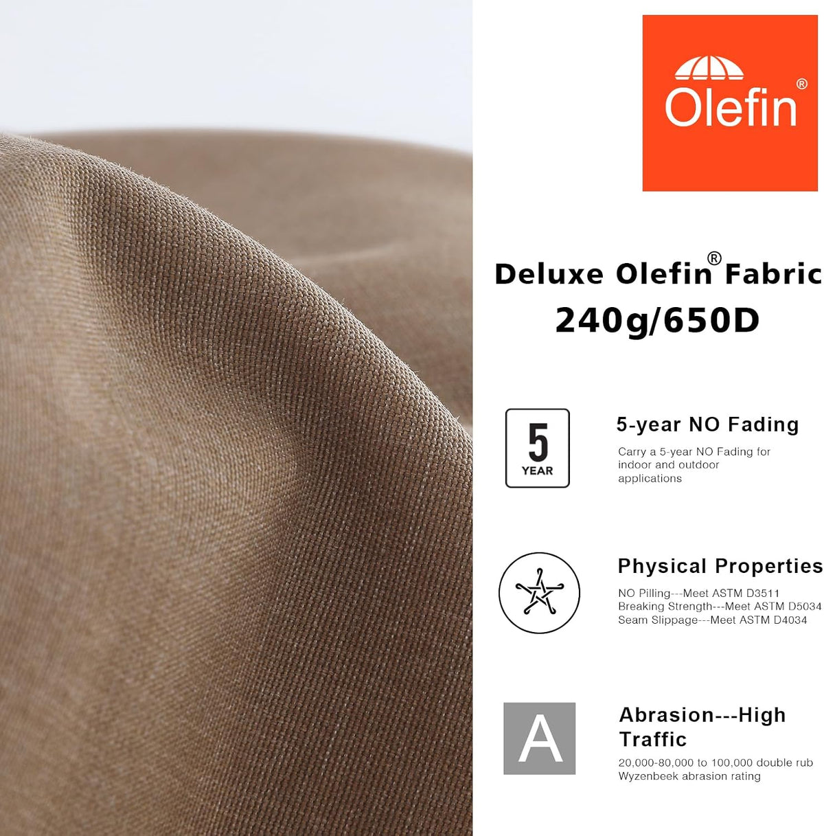 9ft Olefin 5-Year-Non-Fading Patio Umbrella Khaki