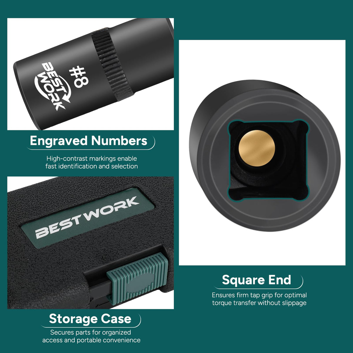 Bestwork 12pcs Magnetic Tap Socket Set, 1/4", 3/8" Square Drive Tap Handle