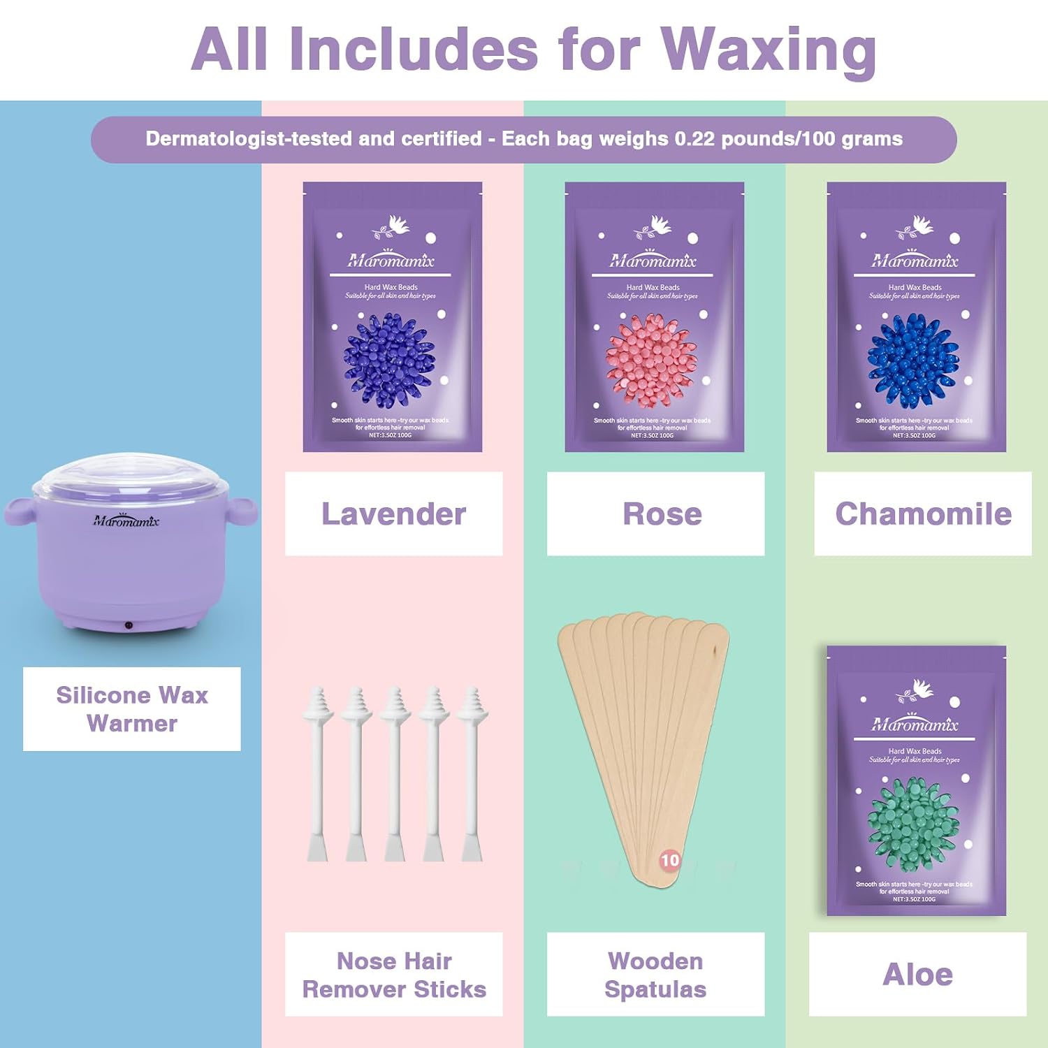 Waxing Kit -Silicone Wax Warmer for Hair Removal with 4 Packs of Hard Wax Beads, Portable Electric Silicone Wax