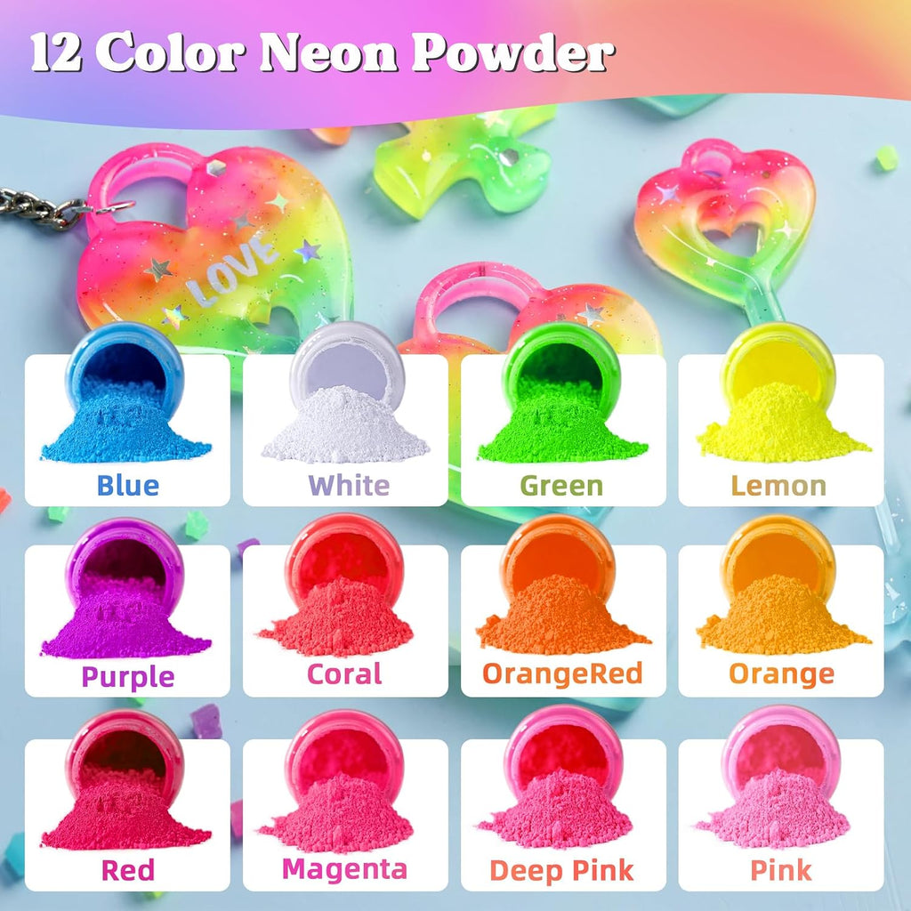 Neon Pigment Powder,12Colors Fluorescent Powder | 10g/Bottle of Mica Powder for Epoxy Resin,Nail,Tumblers,Soap