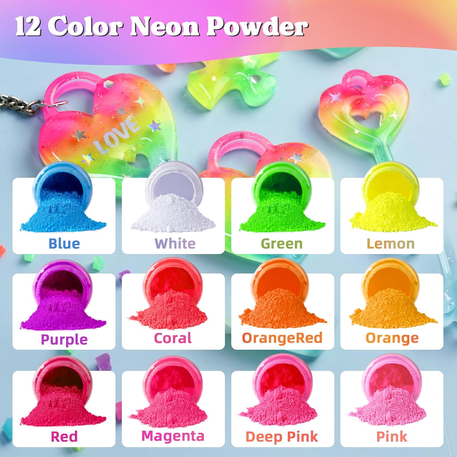 Neon Pigment Powder,12Colors Fluorescent Powder | 10g/Bottle of Mica Powder for Epoxy Resin,Nail,Tumblers,Soap
