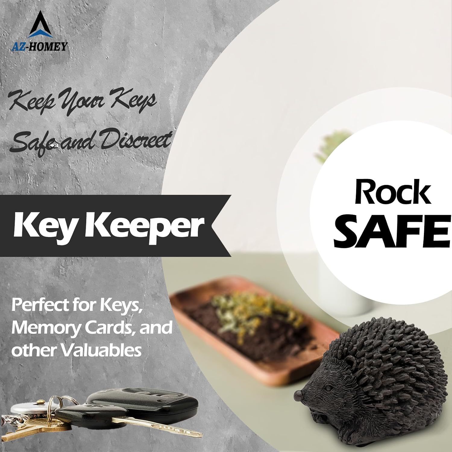 Hedgehog Key Hider Outdoor – Resin Waterproof Fake Rock Hide a Key, Secure Spare Key Holder with Secret Storage