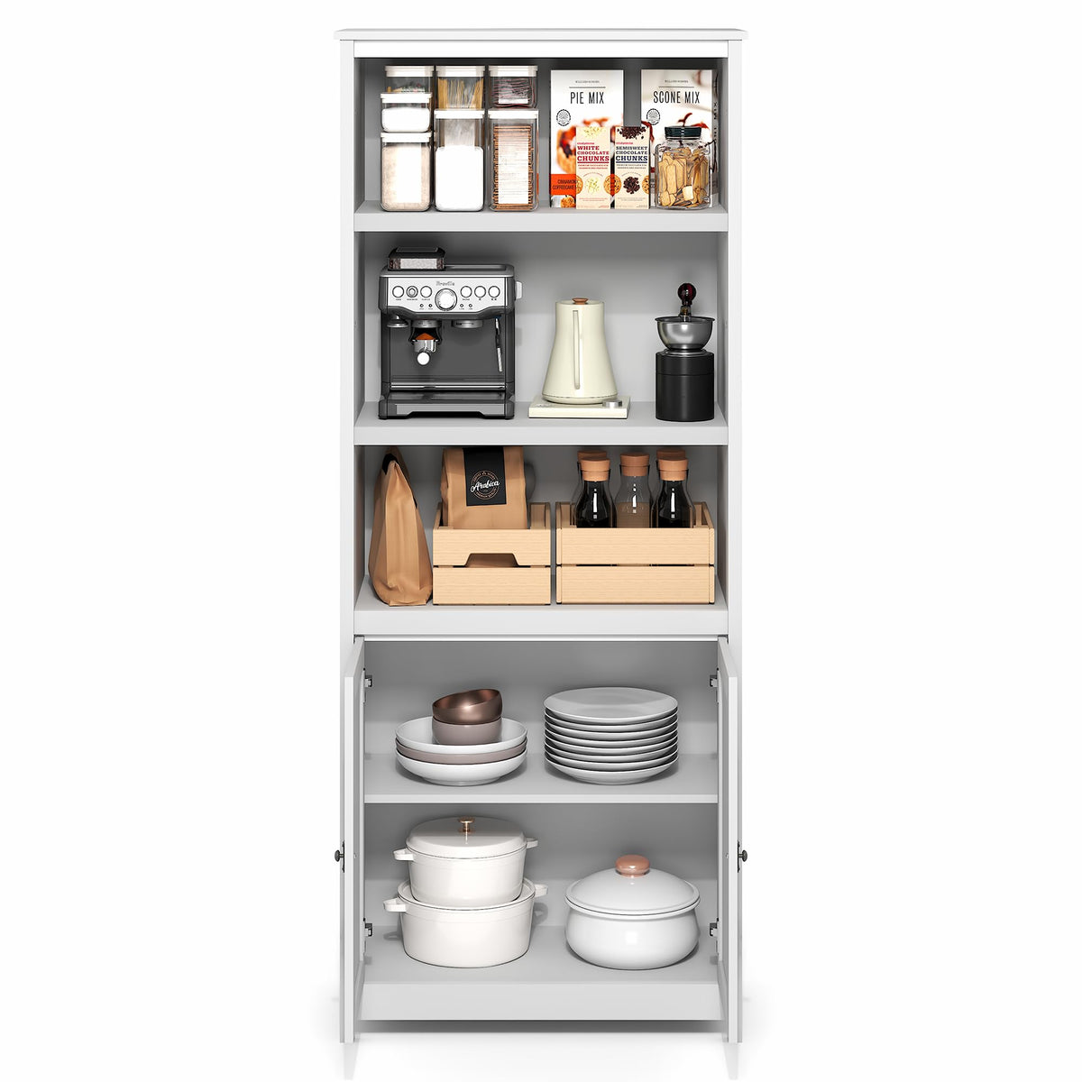 Robin 5-Tier Storage Cabinet, 2 Door Pantry Cabinet, Plain White