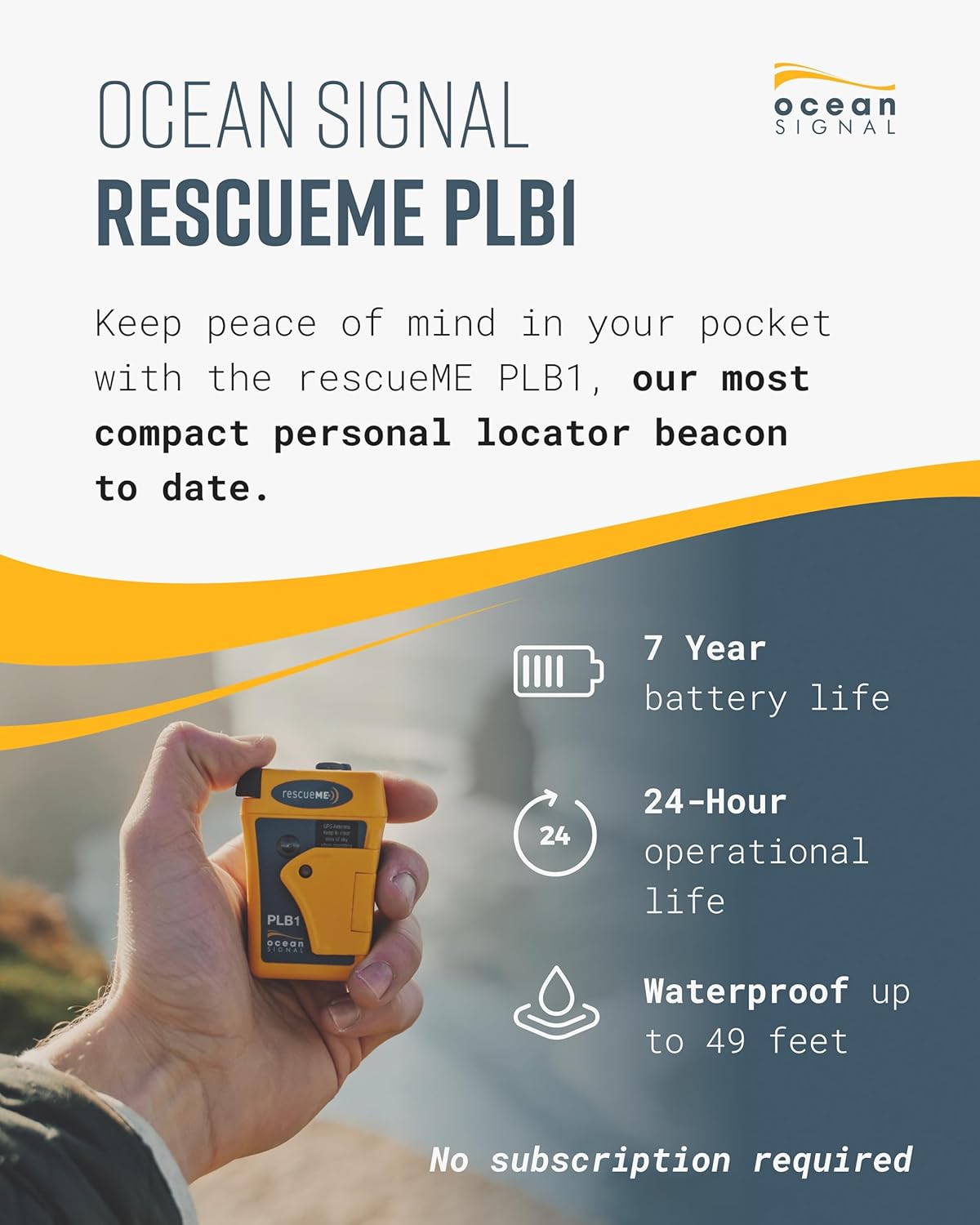 rescueME PLB1 - Compact Satellite SOS Personal Locator Beacon | Global SOS Beacon with GPS Satellite SOS, Alerts